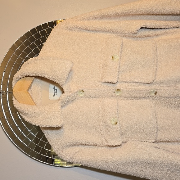 Abercrombie & Fitch Sherpa Teddy Cream Button Pocket Shacket Jacket New Out Tag - Picture 6 of 16